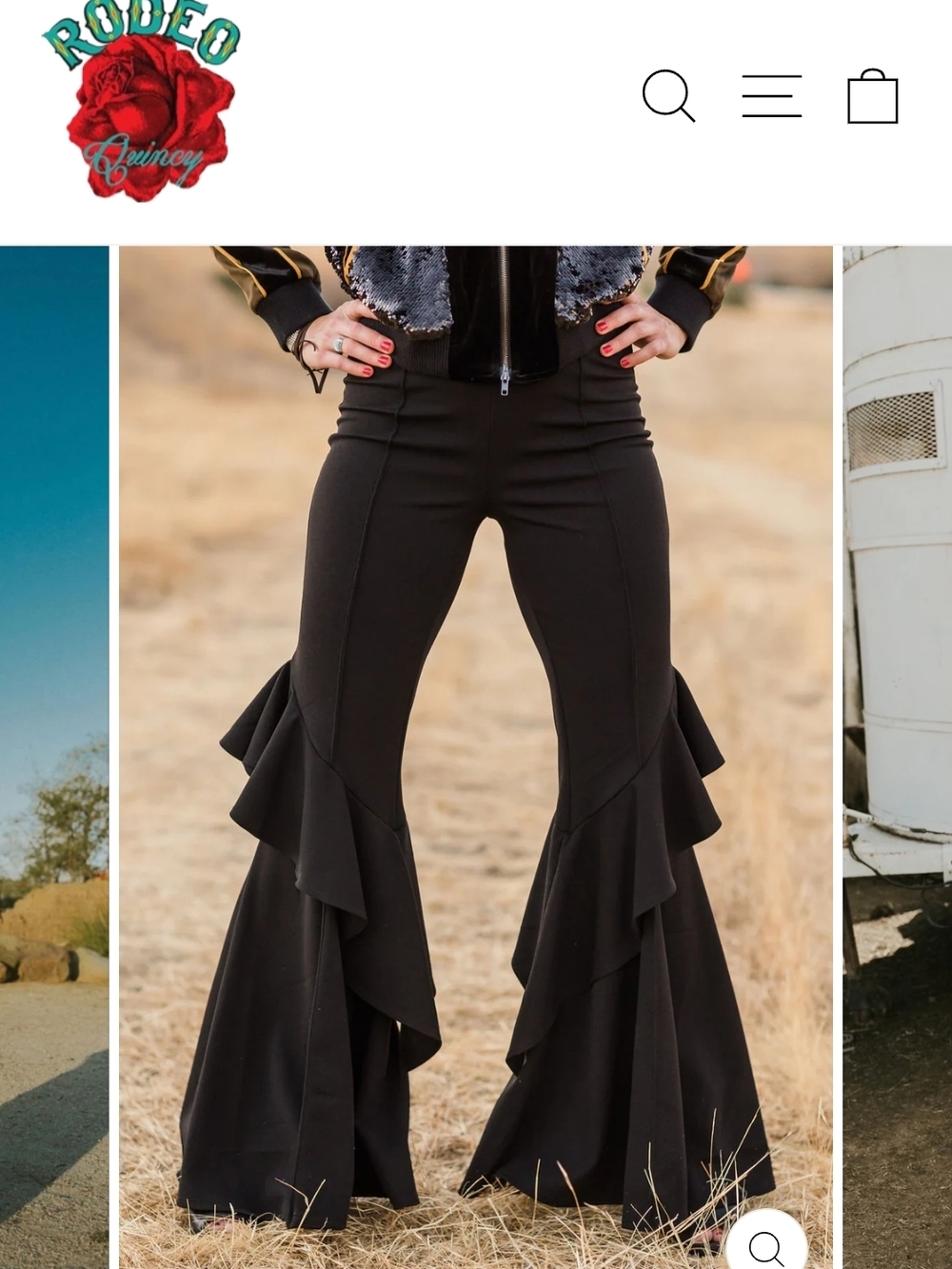 Black Ruffle-Flare Stretch Pants - Picture 4 of 5